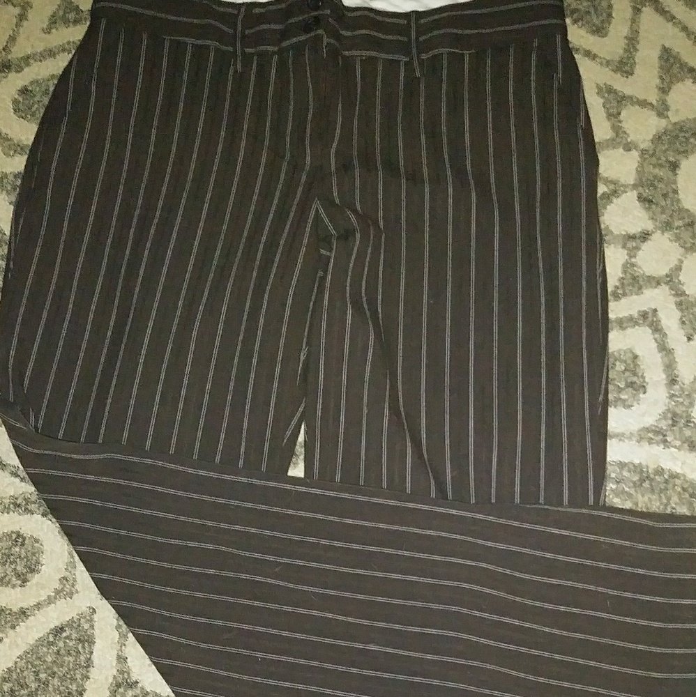 Stylish, chocolate dress pants w/ cream pinstrip